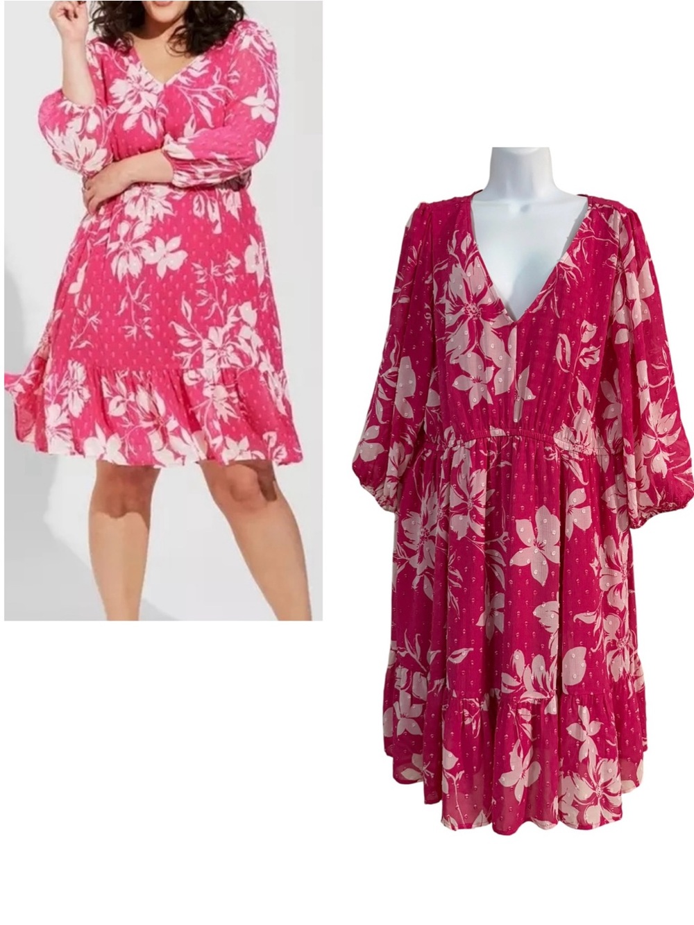 Torrid Mini Clip Dot Pink Floral Voluminous Babydoll Print Dress Size 1 Boho
